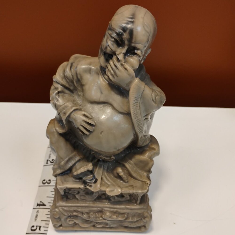Vintage Laughing Buddha Figurine | Seated Resin Buddha Statue | Stone-Look